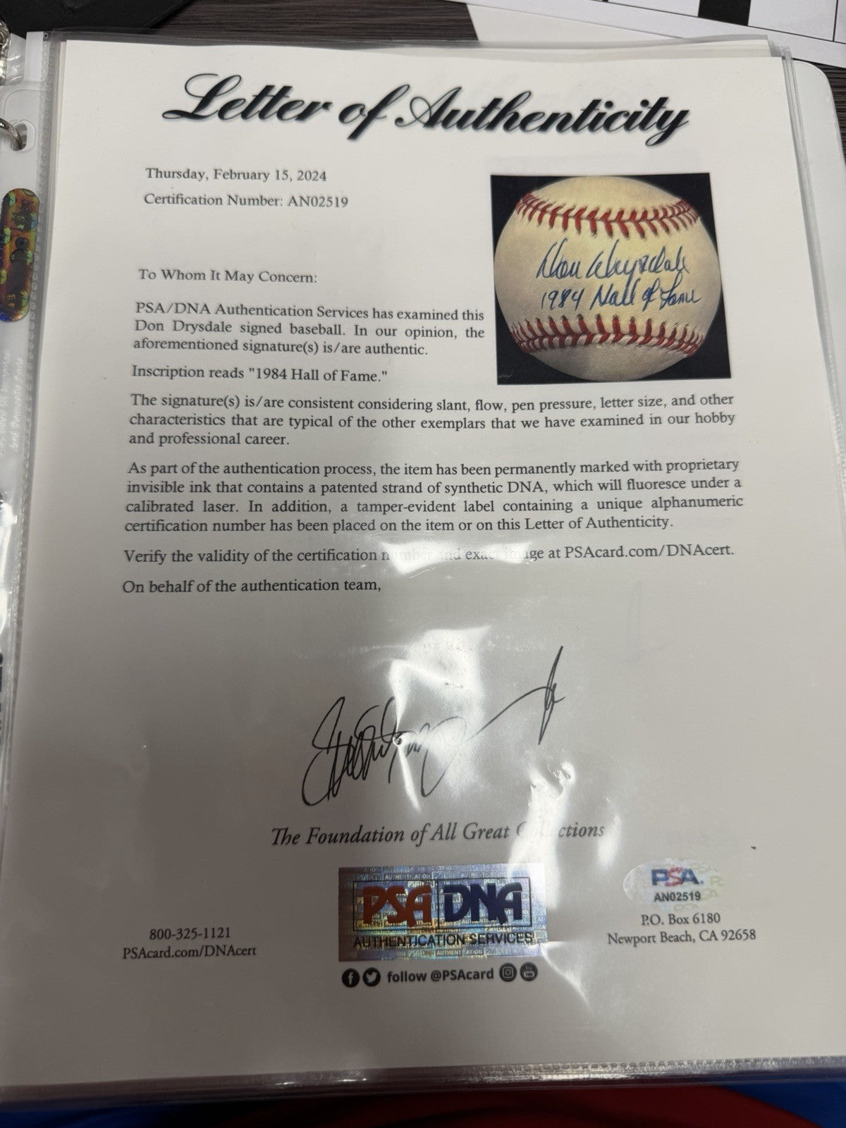 Don Drysdale 1984 Hall Of Fame Signed Baseball PSA/DNA LOA