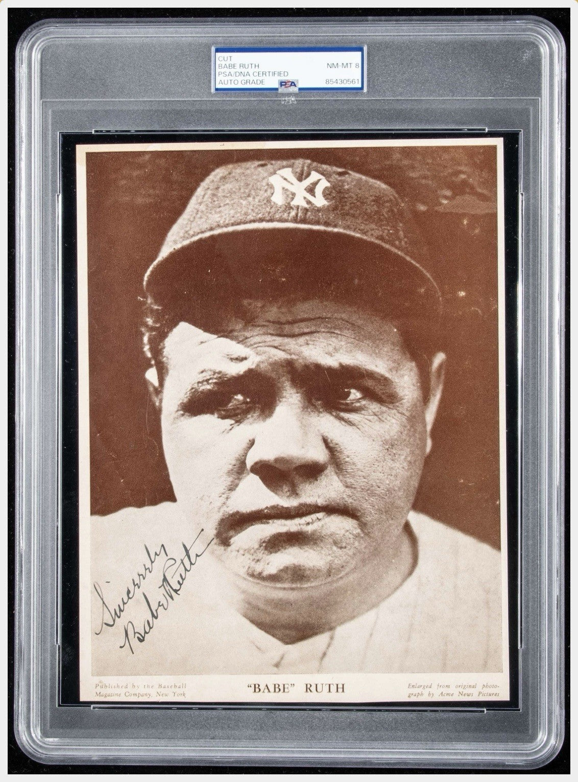 Babe Ruth Signed Baseball Magazine Company Photo PSA/DNA Encapsulated Graded 8