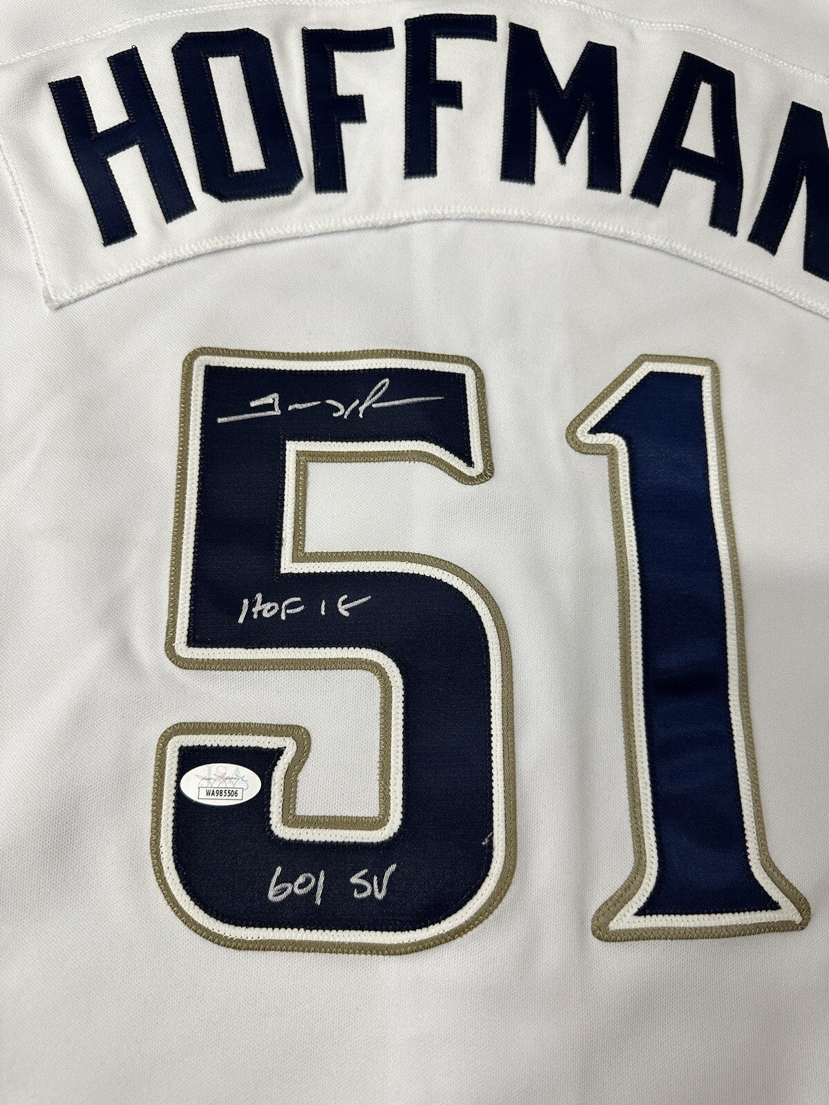 Trevor Hoffman HOF 18 602 Saves Signed Authentic Padres Jersey JSA Witness