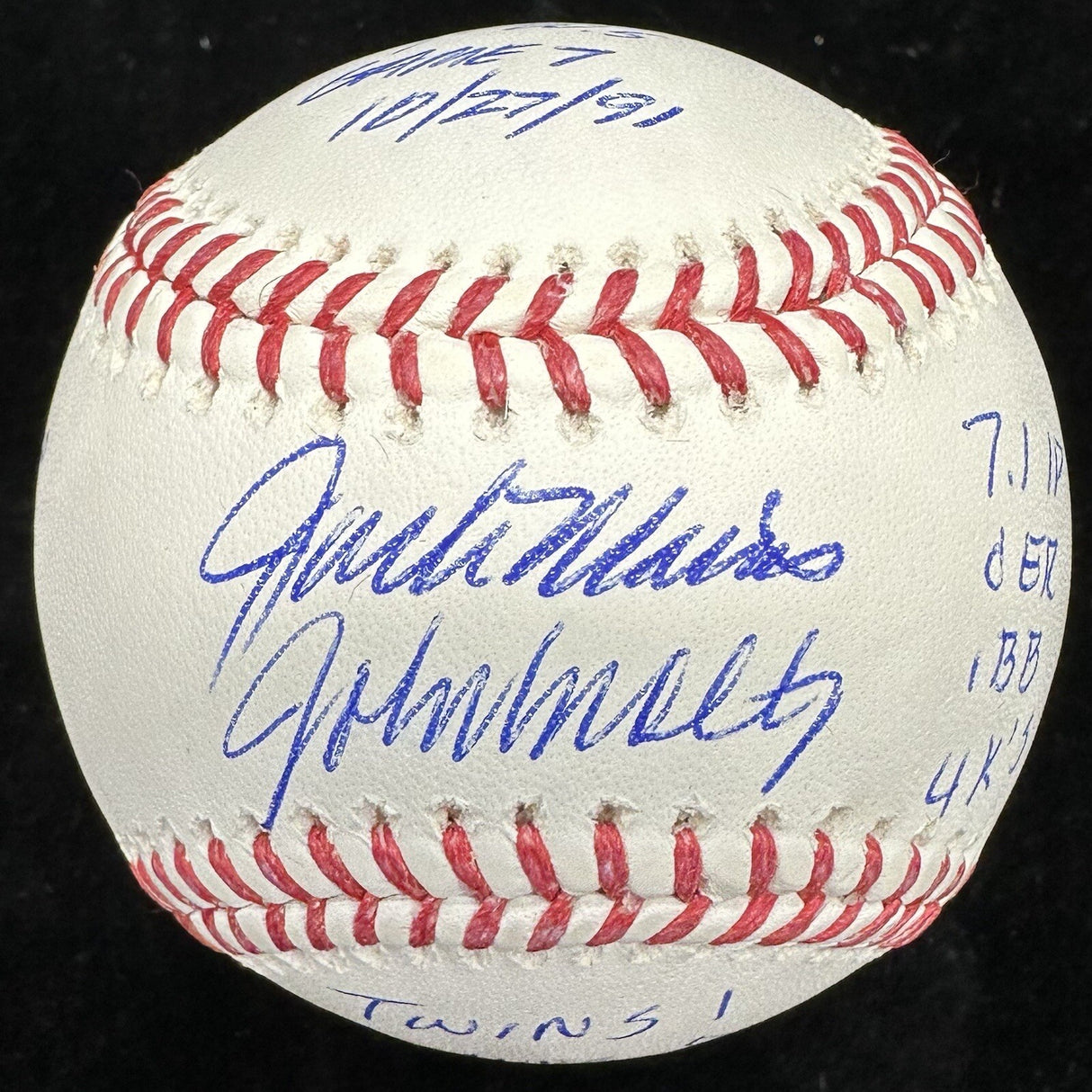 Jack Morris John Smoltz 1991 World Series Game 7 Dual Signed Stat Baseball BAS