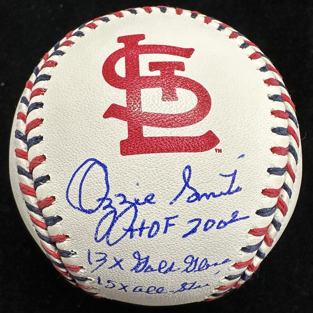 Ozzie Smith HOF 2002 Stat Signed Cardinals Team Stitch Logo Baseball Fanatics