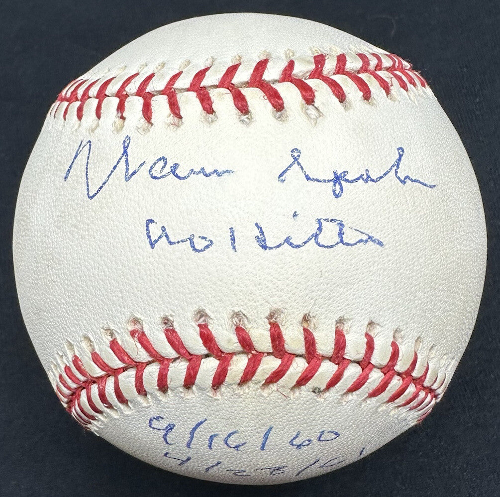 Warren Spahn 2 No Hitters 9/16/60 4/28/61 Signed Baseball JSA