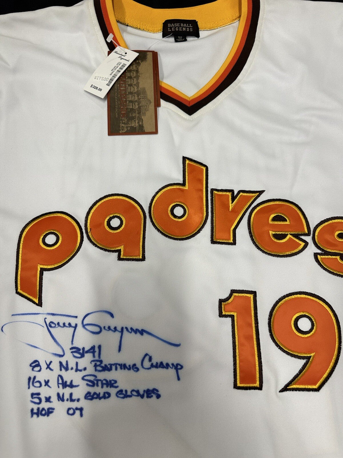 Tony Gwynn Signed Authentic Padres Baseball Legends Jersey JSA LOA