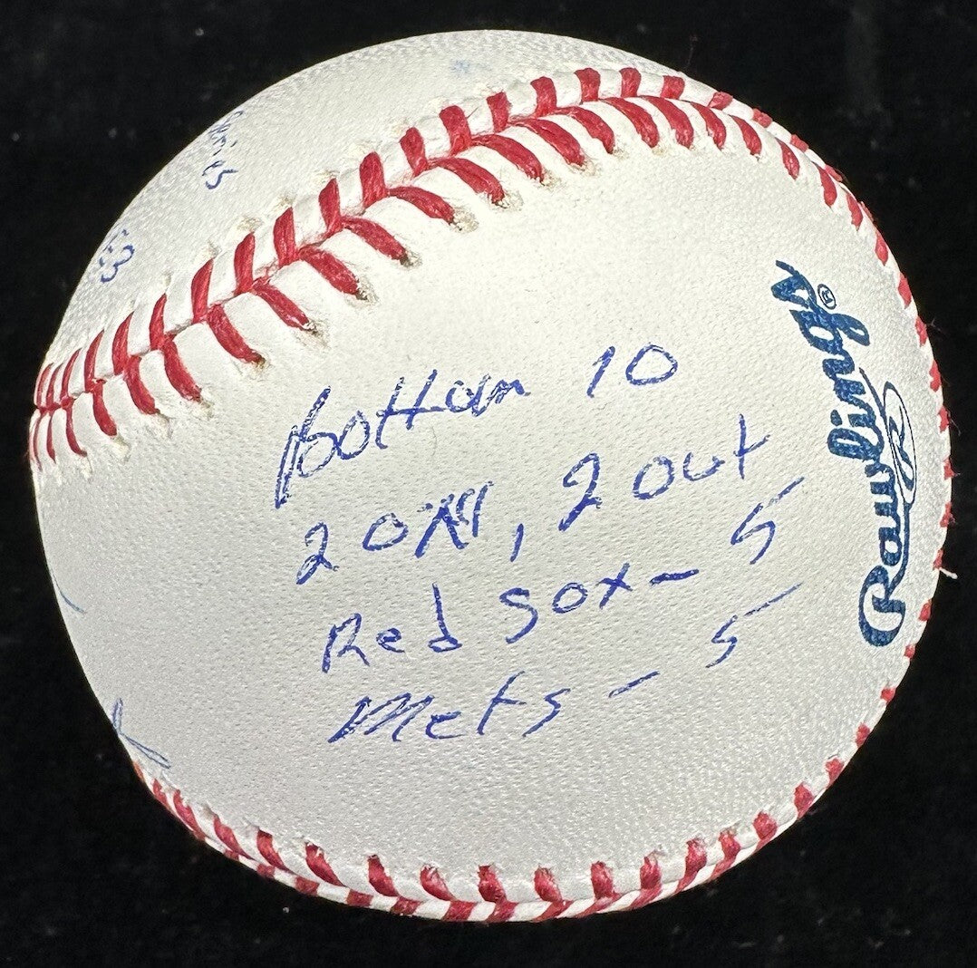 Mookie Wilson Bill Buckner 1986 WS Game 6 Stat Story Signed Baseball JSA PSA