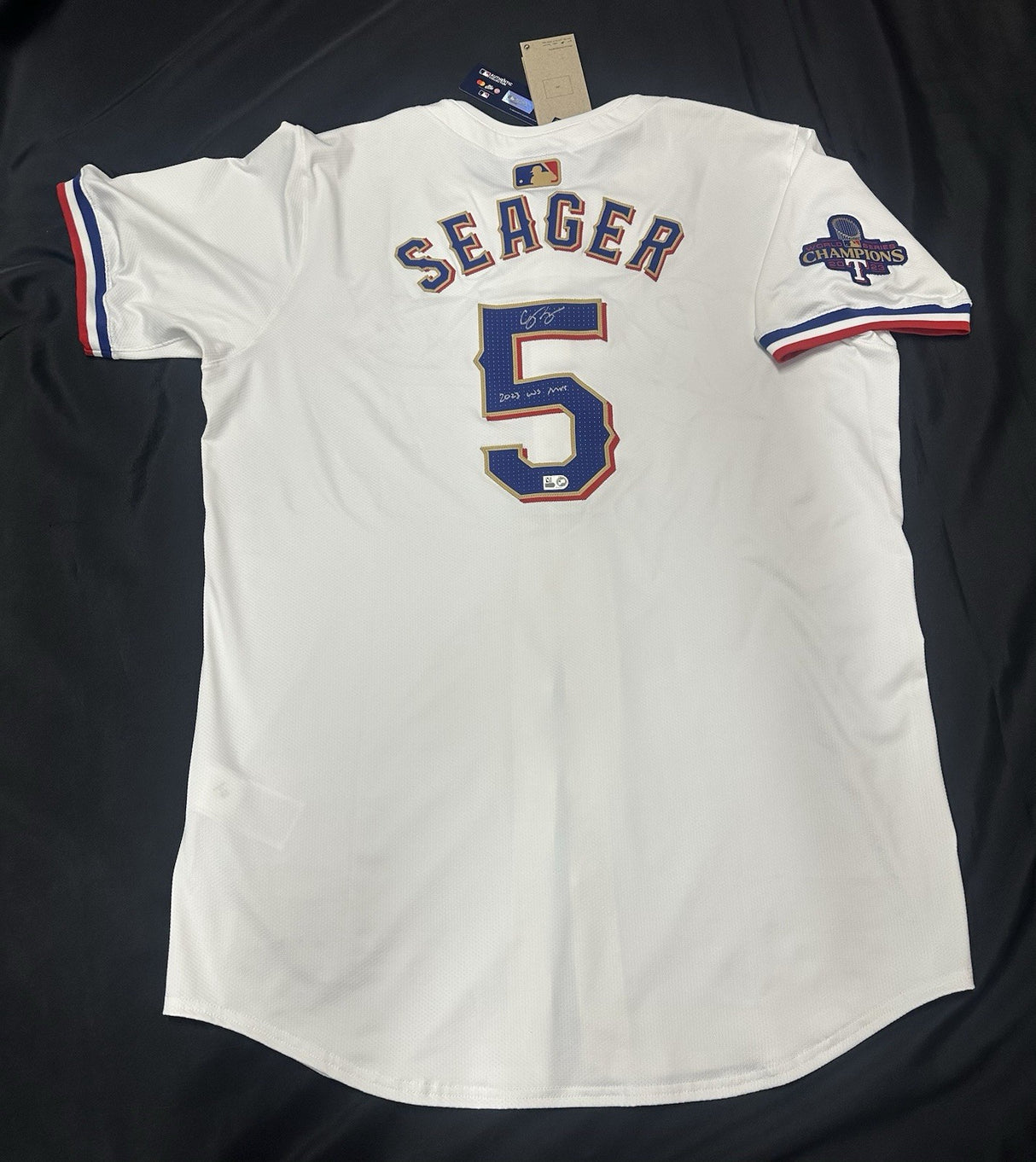 Corey Seager 23 WS MVP Signed Rangers Authentic Gold World Series Champs Jersey