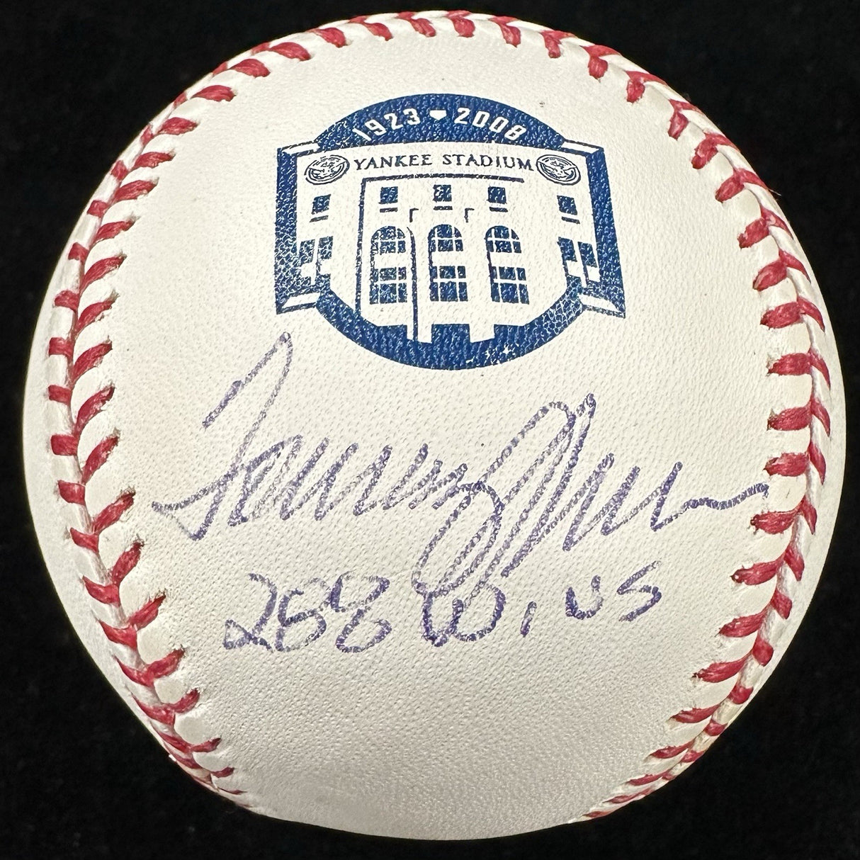 Tommy John 288 Wins Signed Yankee Stadium Logo Baseball JSA