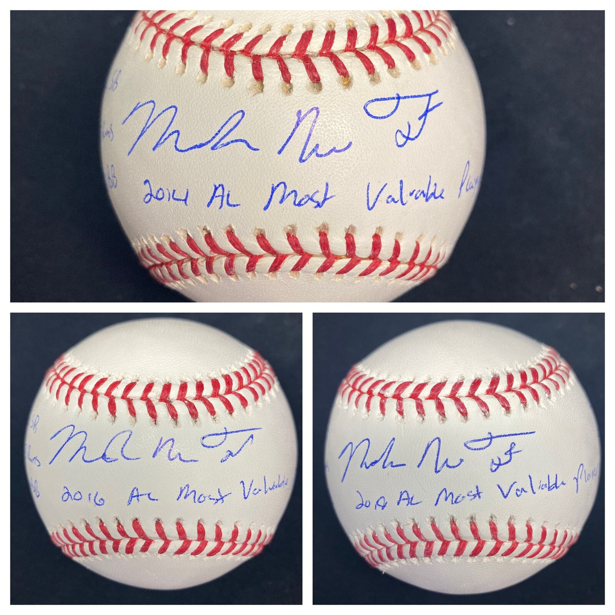 Mike Trout Full Name 2014 2016 2019 AL MVP Signed Stat Baseball Set MLB Holo