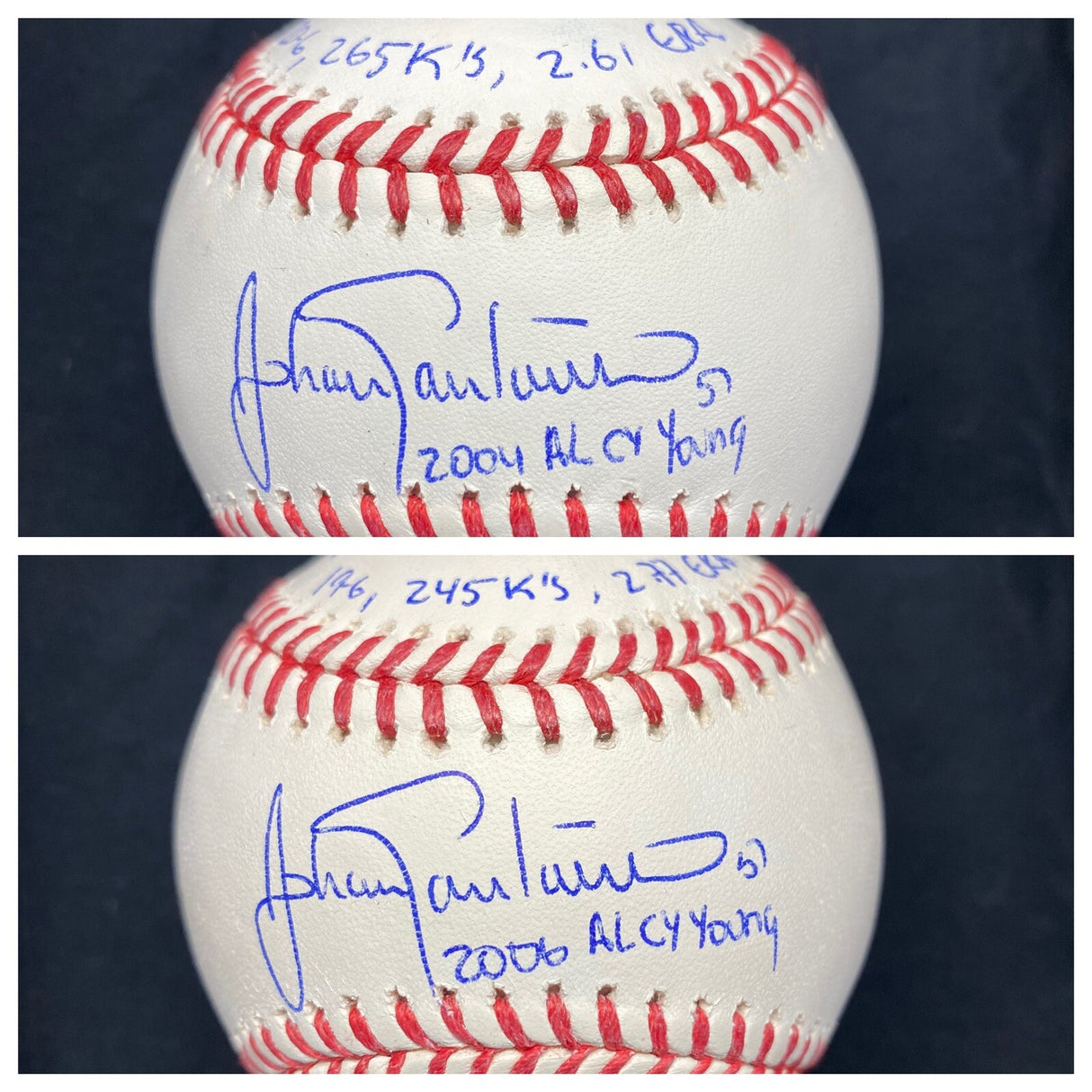 Johan Santana 2004, 2006 AL Cy Young Triple Crown Stat Baseball Set Beckett Wit