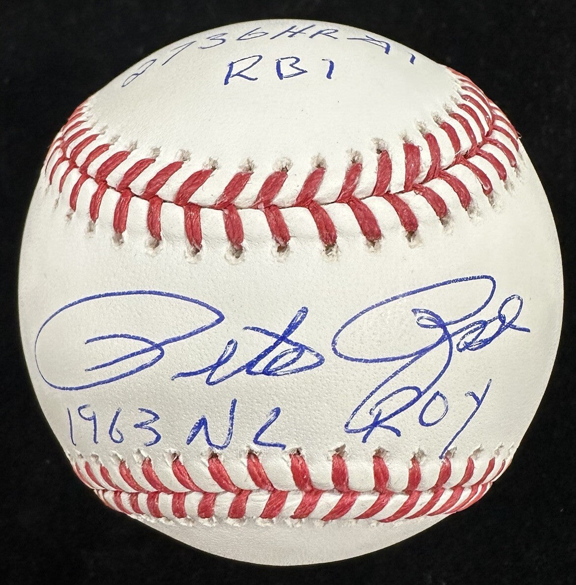 Pete Rose 1963 NL ROY Signed Stat Baseball JSA