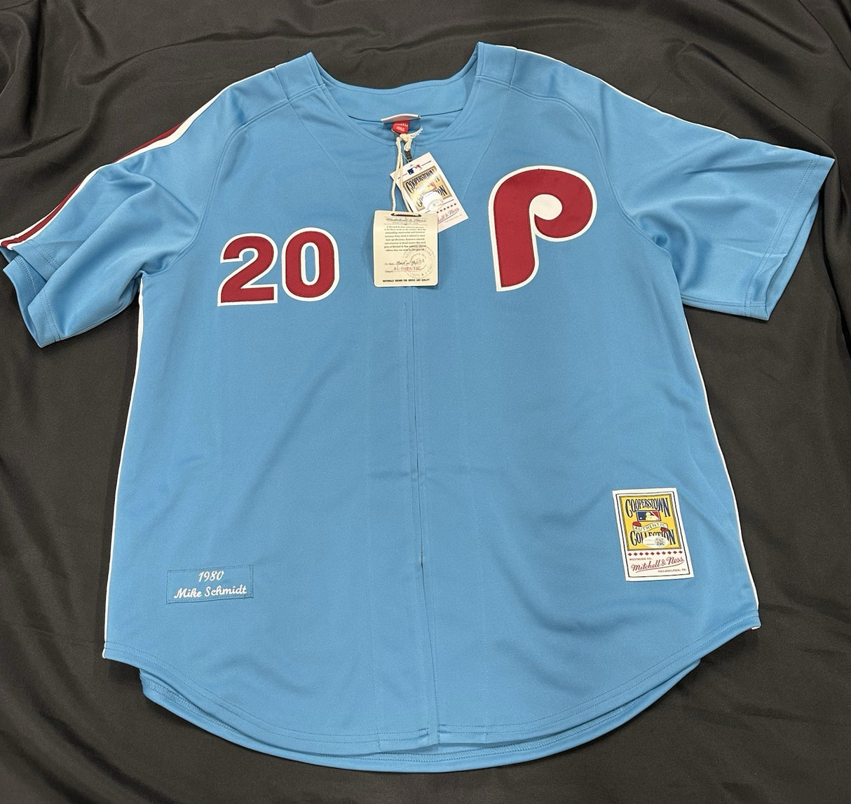 Mike Schmidt Full Name Signed Phillies Mitchell Ness Stat Jersey JSA Witness