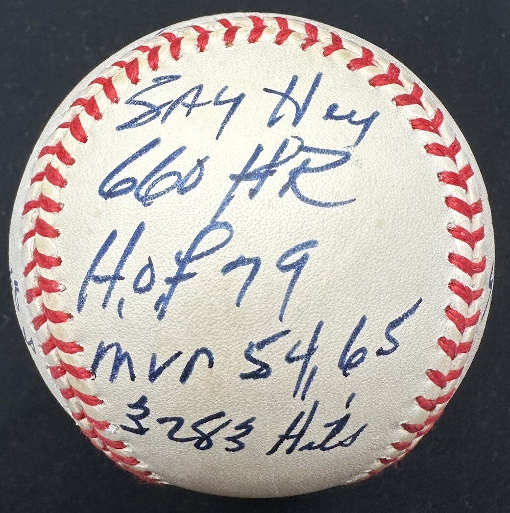 Willie Mays HOF MVP ROY Hits HR Signed Stat Baseball JSA LOA
