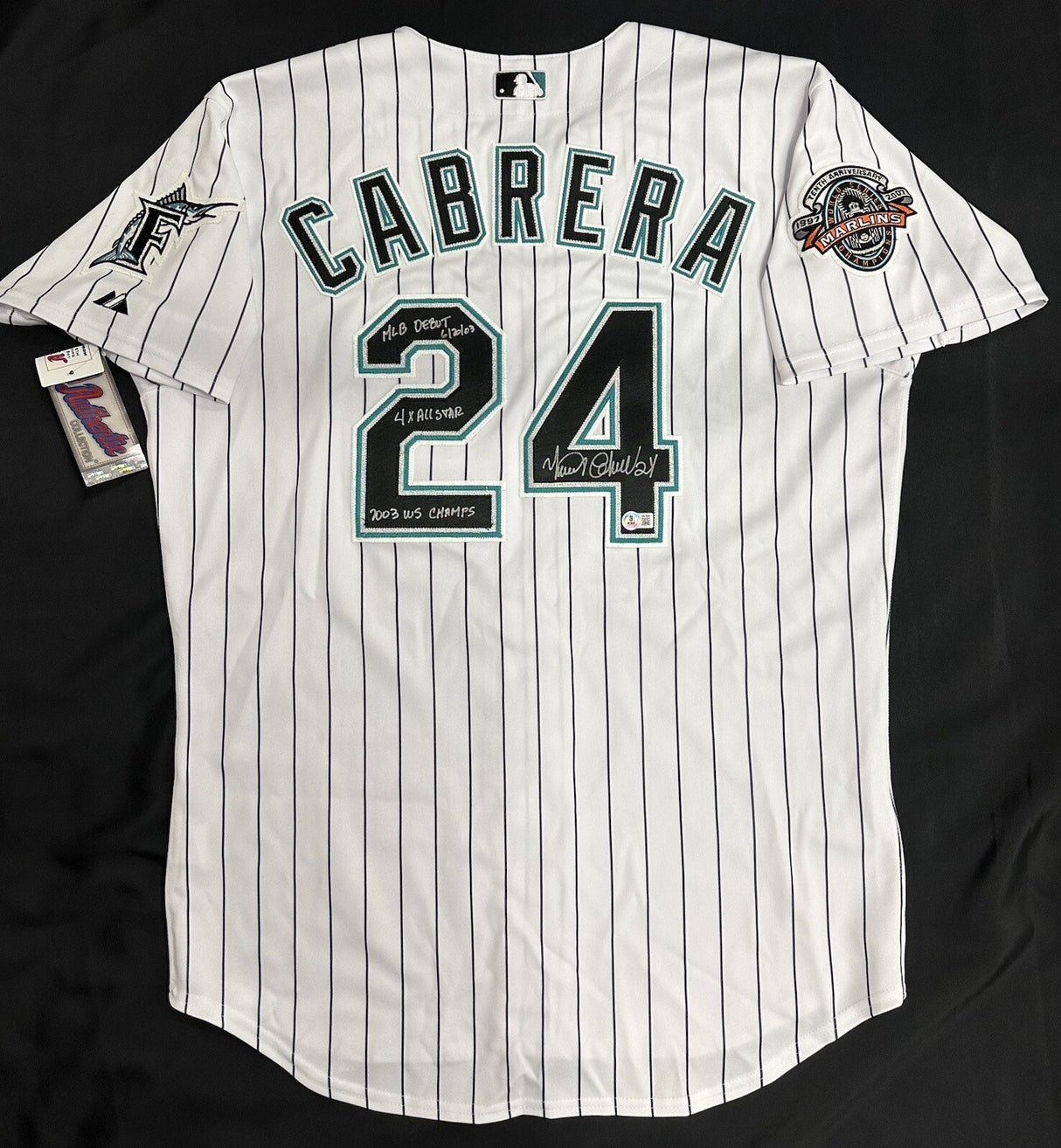 Miguel Cabrera Signed Authentic Florida Marlins Majestic Stat Jersey Beckett Wit
