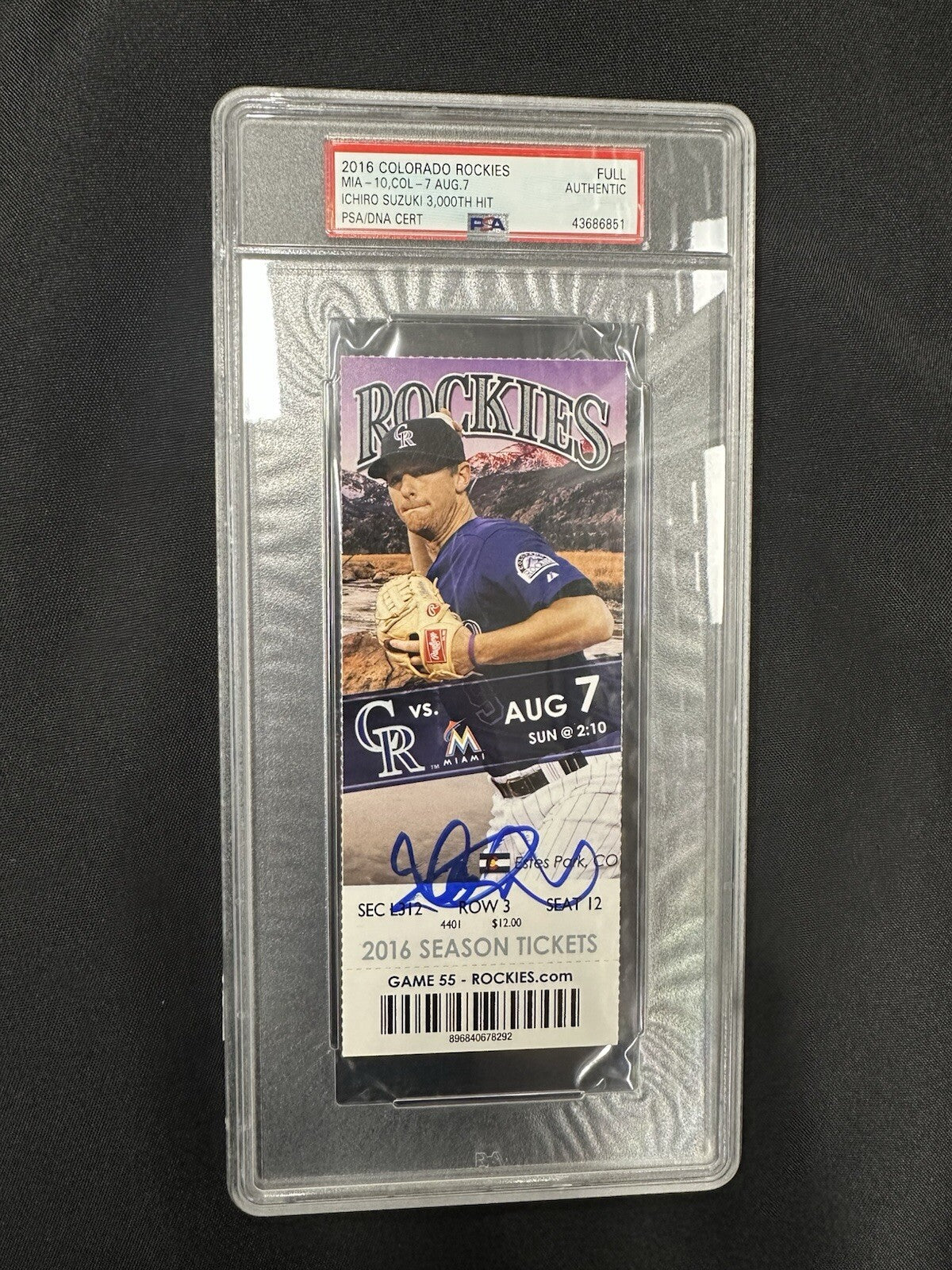 Ichiro Suzuki Signed 3,000 Hit Ticket PSA/DNA Encapsulated