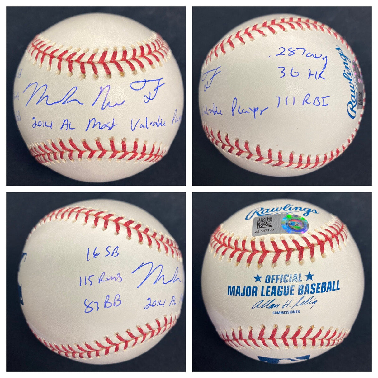 Mike Trout Full Name 2014 2016 2019 AL MVP Signed Stat Baseball Set MLB Holo