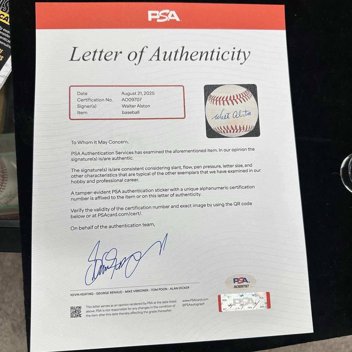 Walt Alston Single Signed ONL Feeney Baseball PSA/DNA LOA