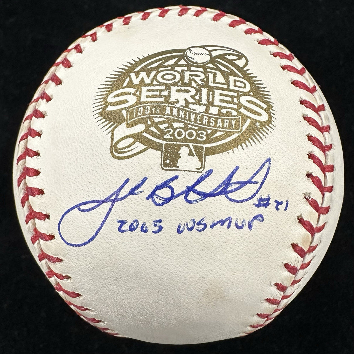 Josh Beckett 03 WS MVP Signed 2003 World Series Logo Baseball JSA