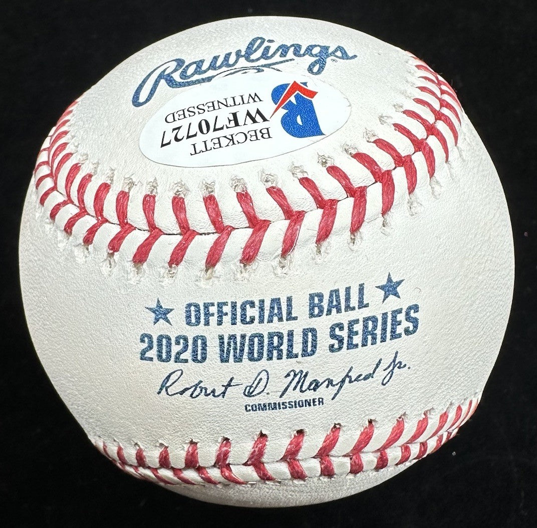 Clayton Kershaw Signed 2020 World Series Stat Logo Baseball Beckett BAS Witness