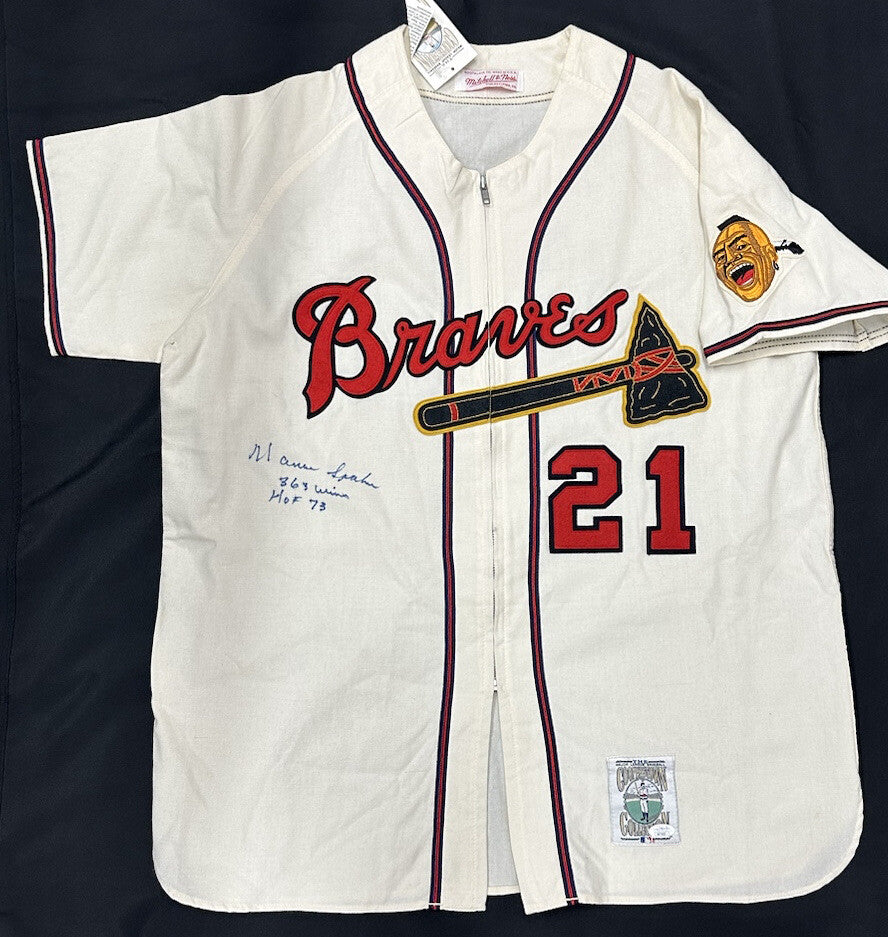 Warren Spahn HOF 73 363 Wins Signed Authentic Braves Mitchell Ness Jersey JSA