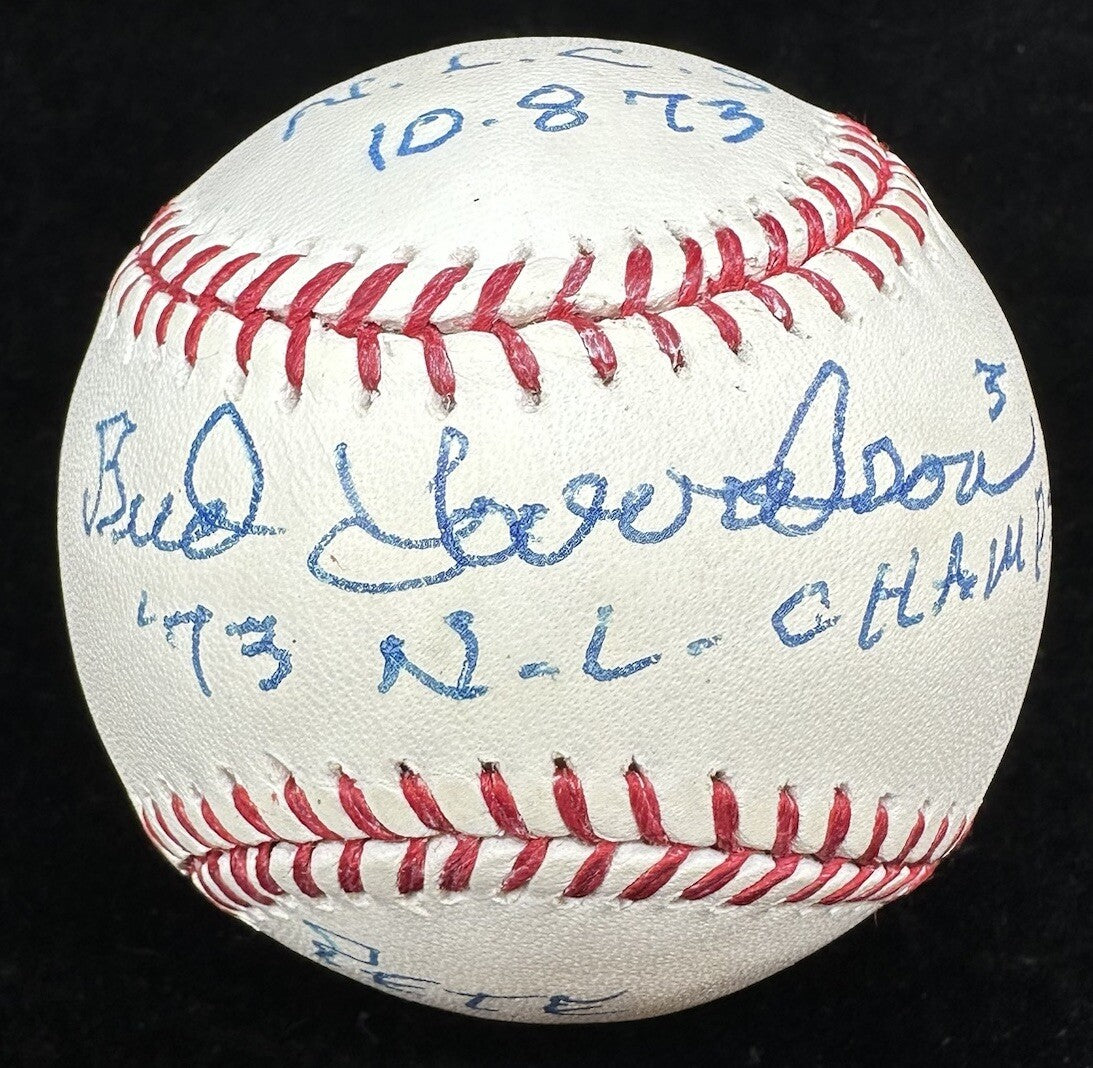 Bud Harrelson 73 NL Champs Pete Rose Fight Signed Baseball JSA