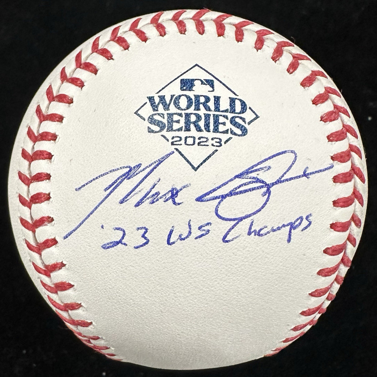 Max Scherzer 23 WS Champs Signed 2023 World Series Logo Baseball MLB Holo