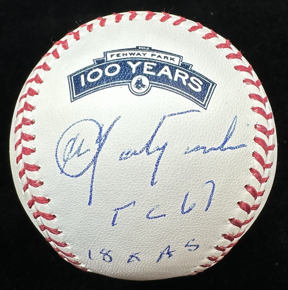 Carl Yastrzemski TC 67 18x AS Signed Fenway Park Logo Baseball JSA