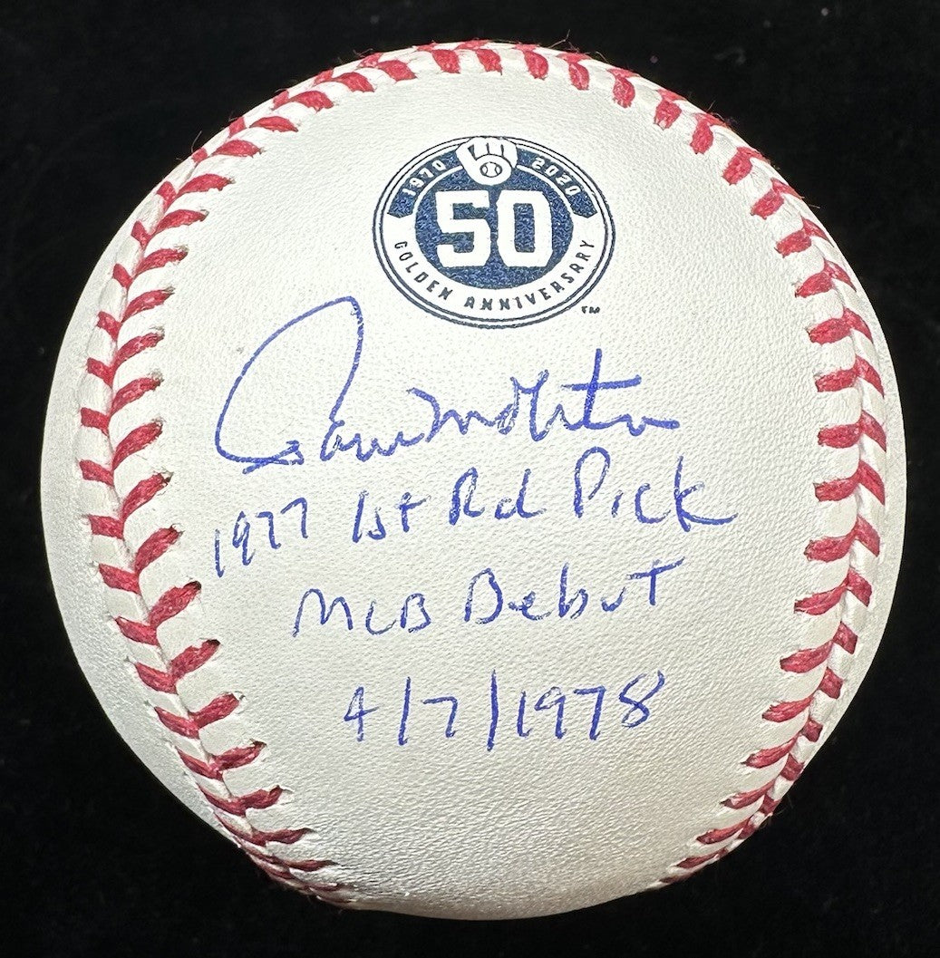Paul Molitor Draft Pick MLB Debut Signed Brewers 50th Logo Baseball JSA