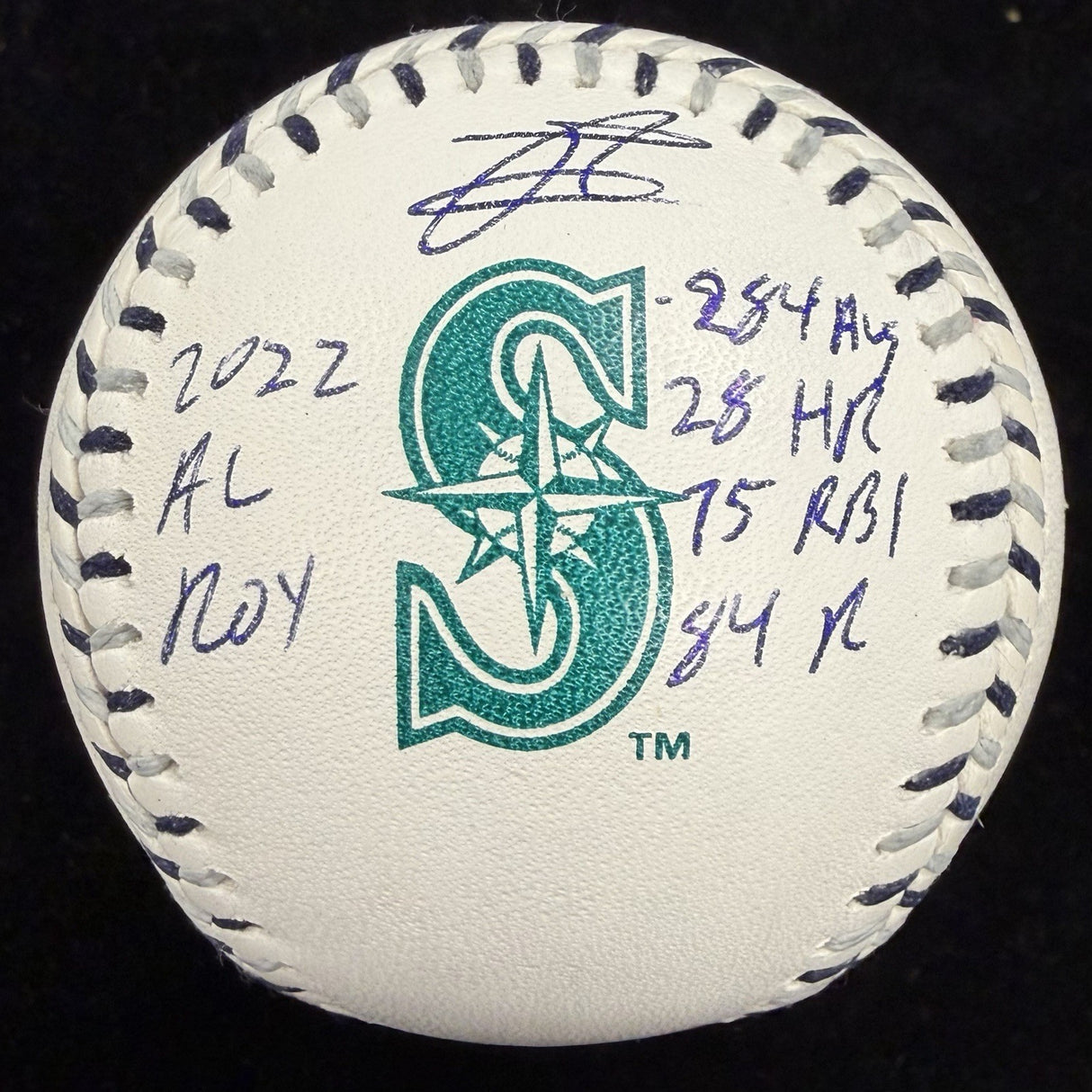 Julio Rodriguez 2022 AL ROY Stat Signed Mariners Team Stitch Logo Baseball MLB F