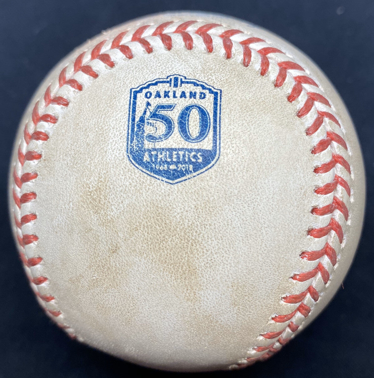 Mike Trout Game Used Hit Double Baseball MLB Holo A’s 50th Logo