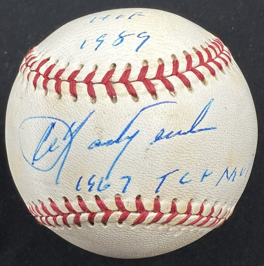 Carl Yastrzemski 1967 TC + MVP HOF 89 Signed ROAL Joe Cronin Baseball PSA