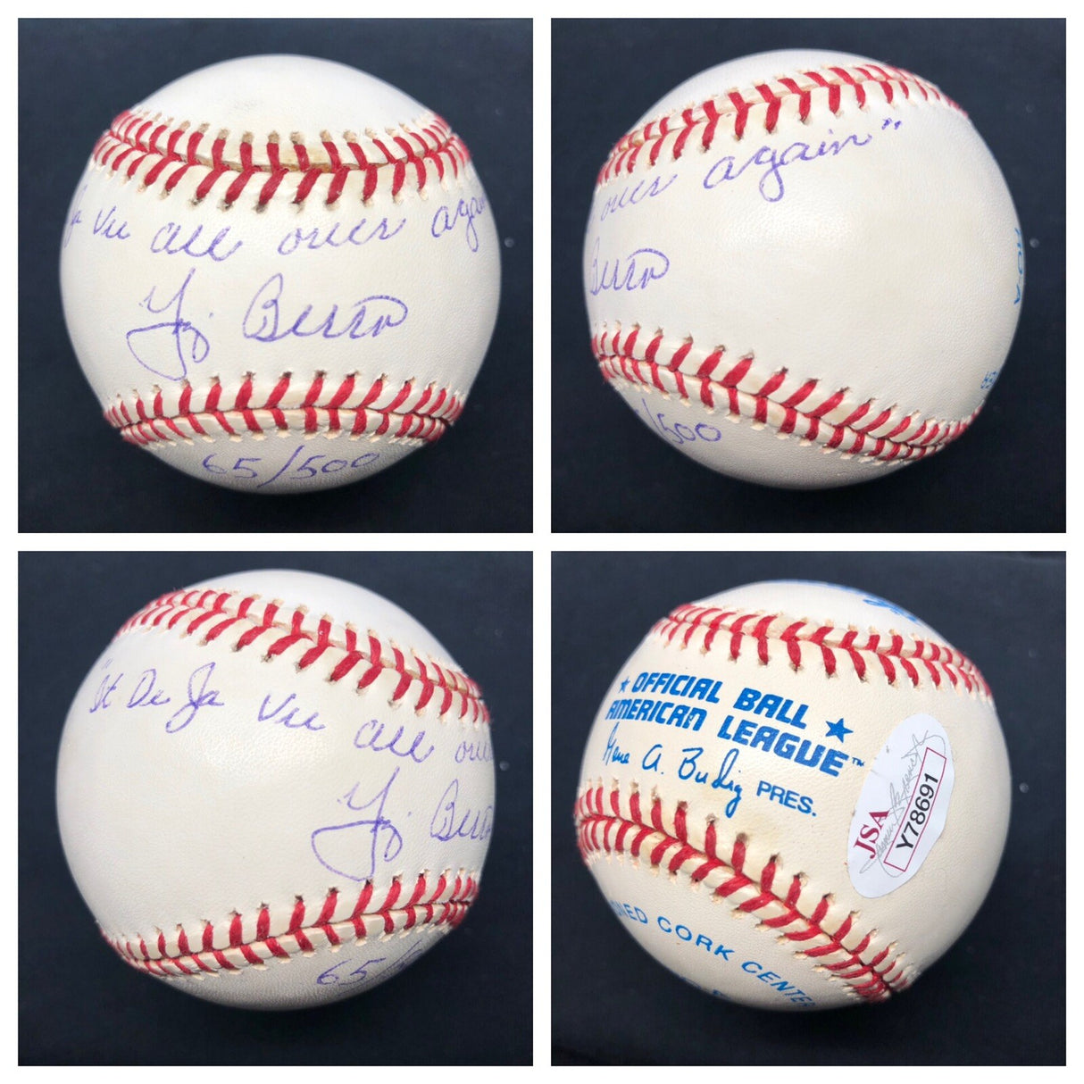 Yogi Berra Yogism (8) Inscription Signed Baseball Collection PSA JSA HOF Yankees