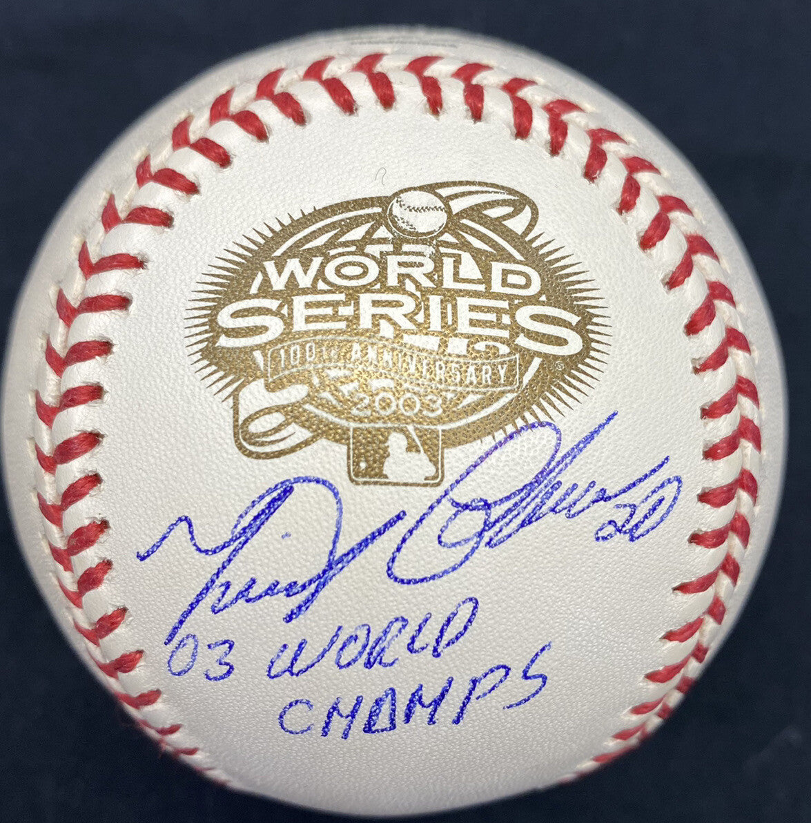 Miguel Cabrera 2003 World Series Champs Signed WS Logo Baseball Beckett Hologram