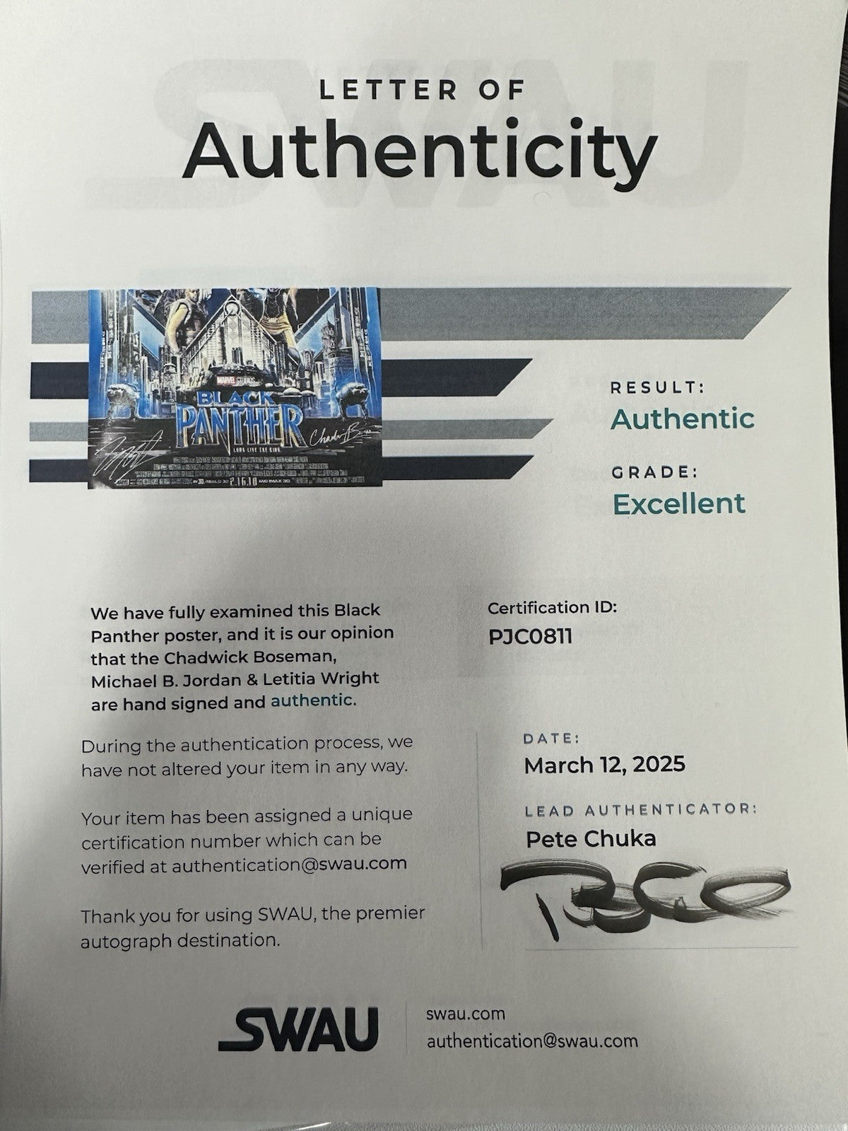 Chadwick Boseman Signed Black Panther Original DS 27x40 Poster SWAU PSA LOA