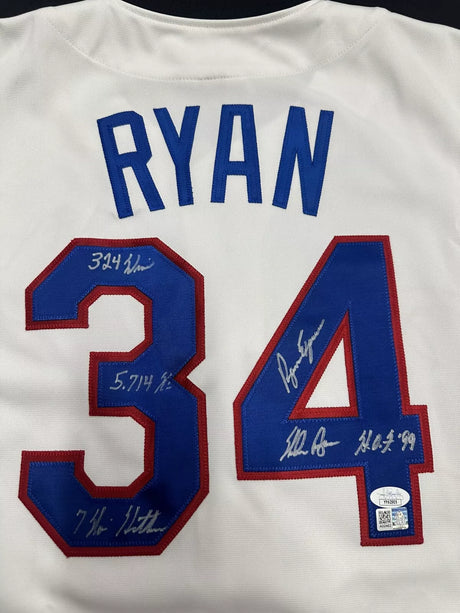 Nolan Ryan Signed Authentic Rangers Mitchell Ness Stat Jersey JSA LOA