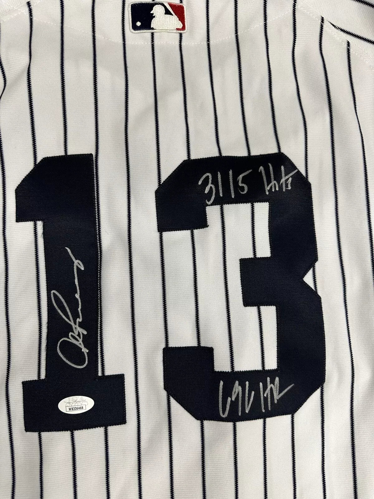 Alex Rodriguez 696 HR 3115 Hits Signed Authentic Yankees Jersey JSA Witness Holo