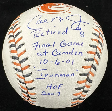 Cal Ripken Jr. Signed Baltimore Orioles Logo Stat Baseball MLB Holo Fanatics LE
