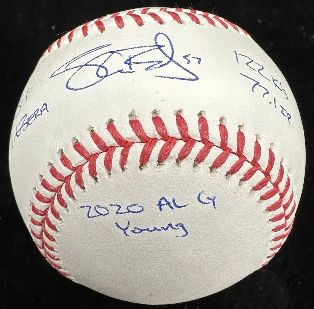 Shane Bieber 2020 AL Triple Crown CY Signed Stat Baseball JSA