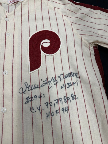 Steve Carlton Signed Authentic Phillies Mitchell Ness Stat Jersey JSA LOA