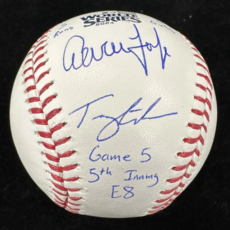 Aaron Judge Tommy Edman 2024 World Series Game 5 E8 Signed Baseball MLB Holo