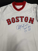 Carl Yastrzemski HOF 89 TC 67 Signed Authentic Mitchell Ness Red Sox Jersey JSA