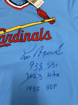 Lou Brock Signed Authentic Cardinals Mitchell Ness Stat Jersey JSA LOA