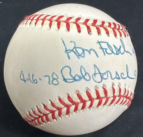 Ken & Bob Forsch Dual Signed No Hitter Date Signed Baseball JSA