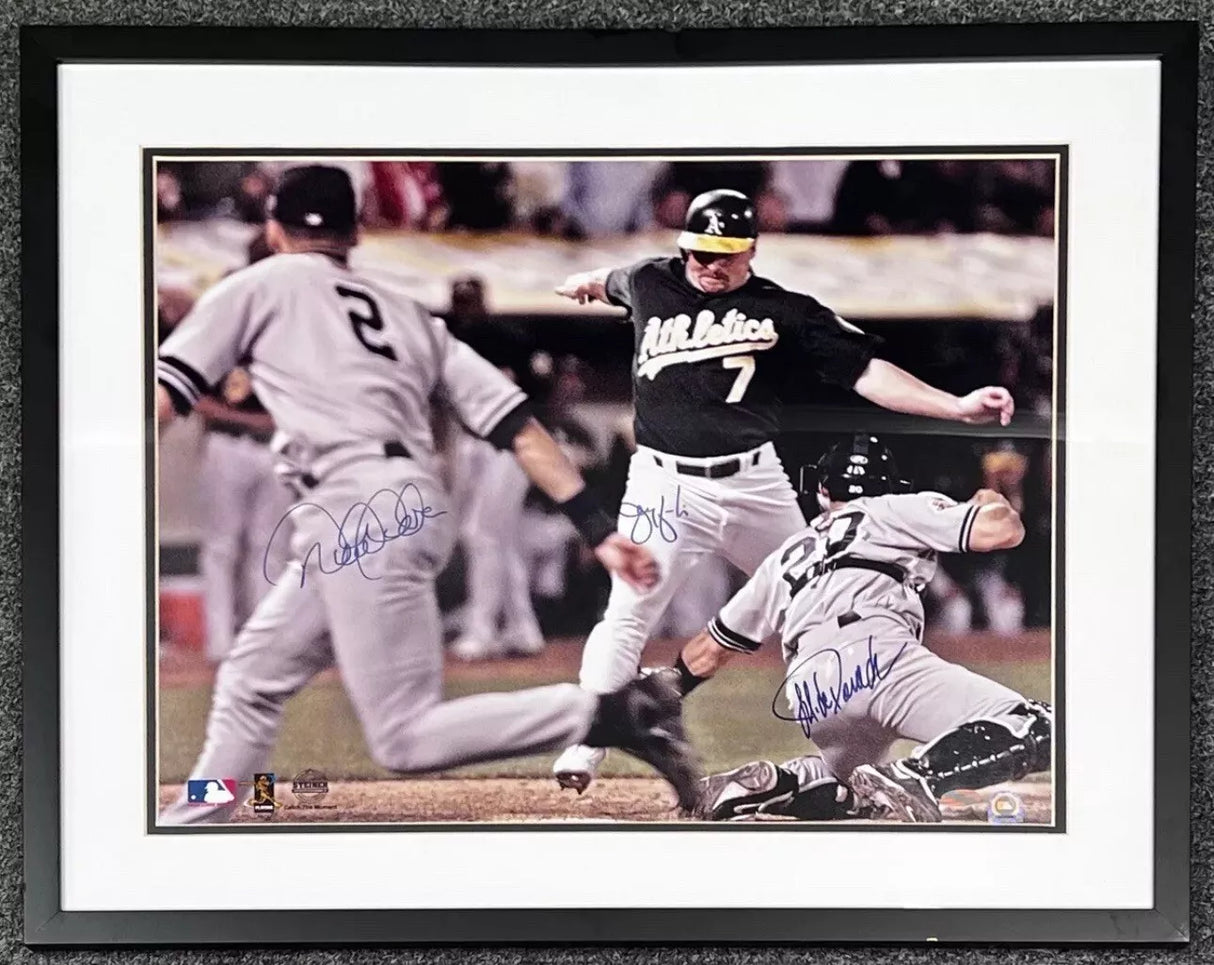 Derek Jeter Jeremy Giambi Jorge Posada Signed 16x20 The Flip Photo Steiner