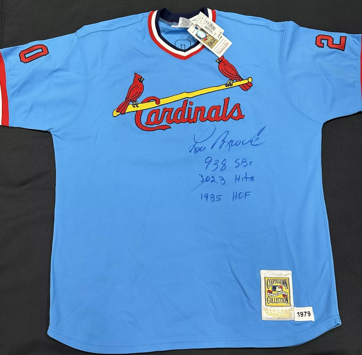 Lou Brock Signed Authentic Cardinals Mitchell Ness Stat Jersey JSA LOA