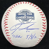 Josh Hamilton 4 HR 5-8-12 Signed Camden Yards 25th Logo Baseball Beckett BAS