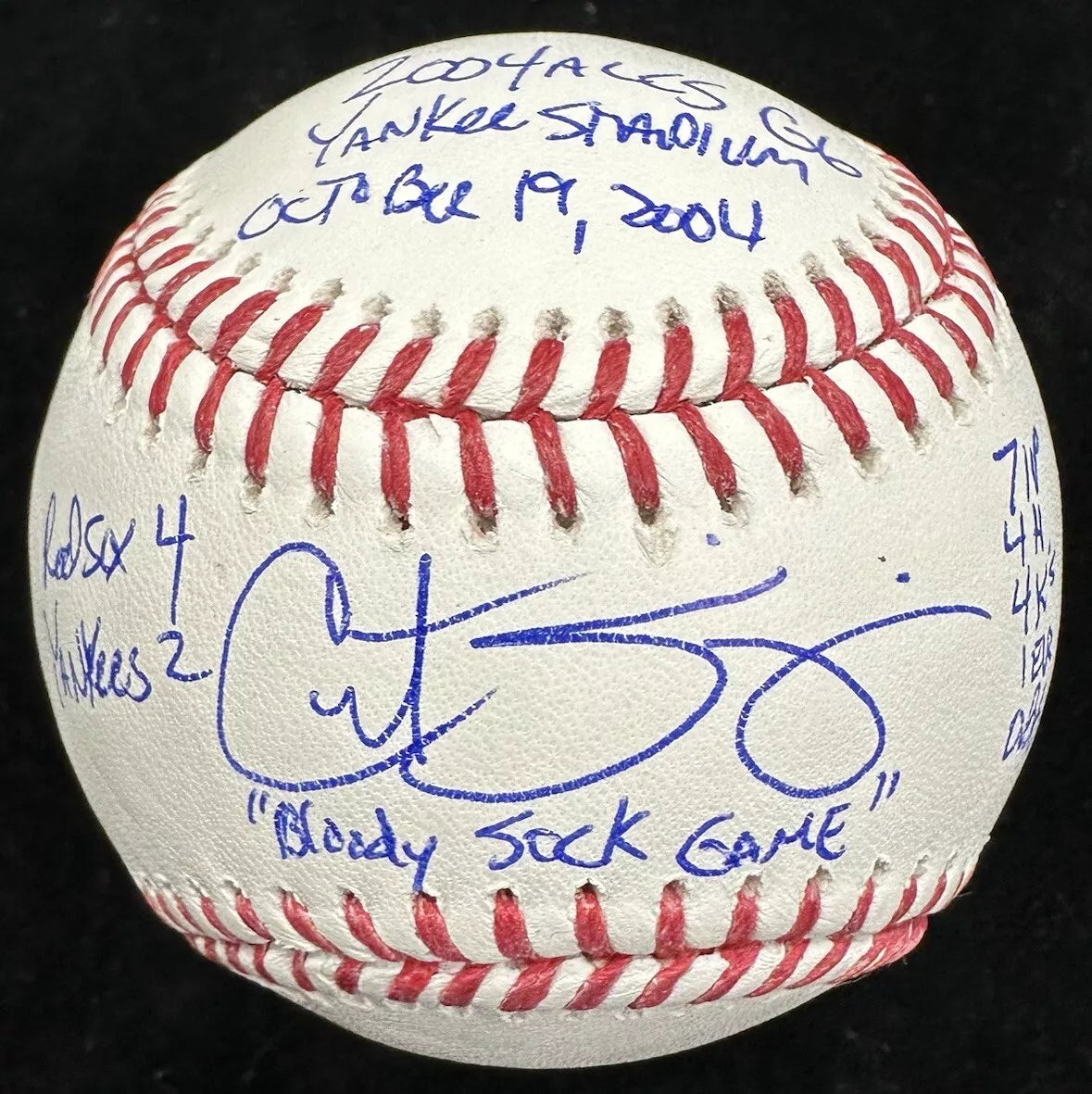 Curt Schilling The Bloody Sock Game Signed Stat Baseball JSA LOA