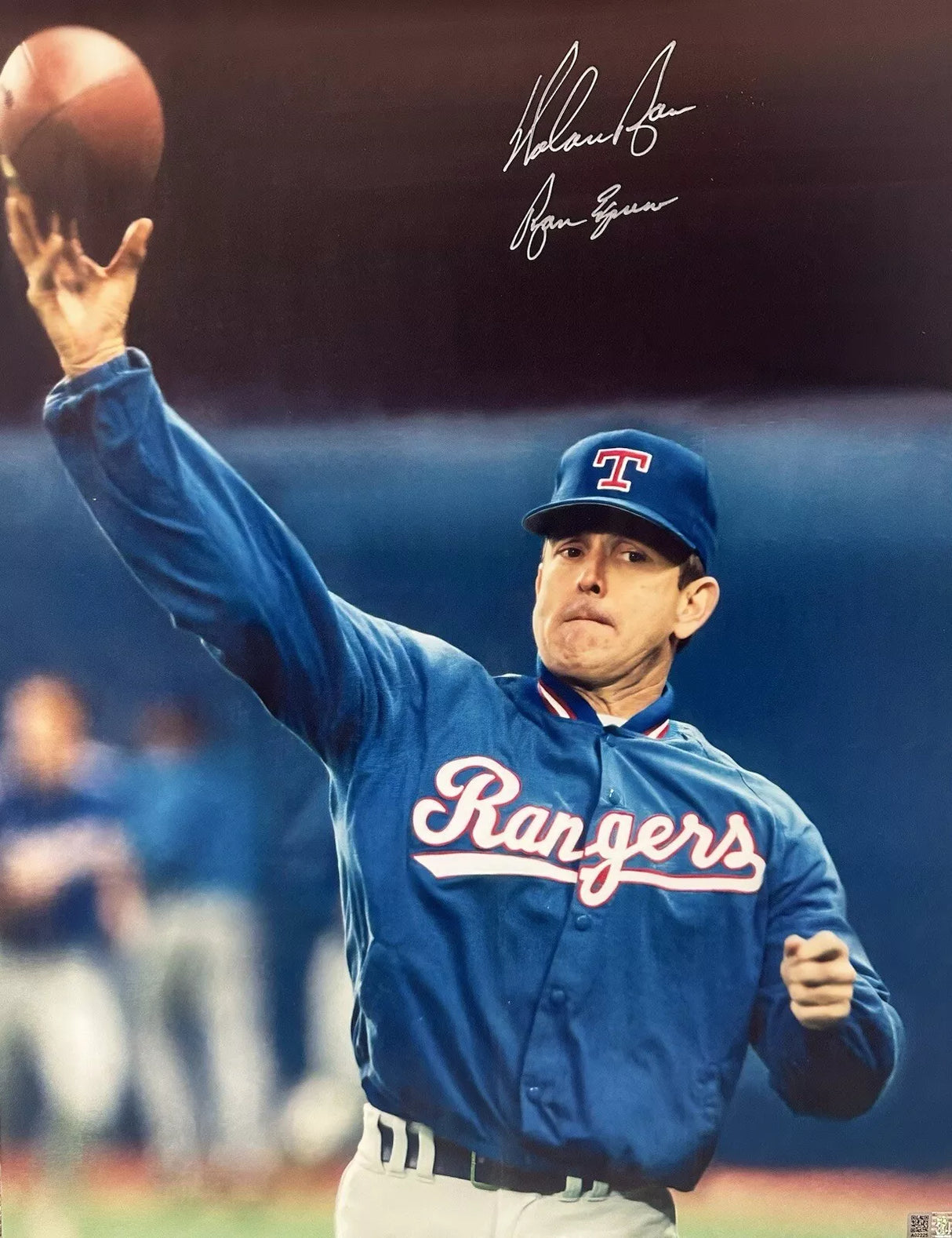 Nolan Ryan Ryan Express Signed Football Warm Up 16x20 Photo Ryan Foundation Holo