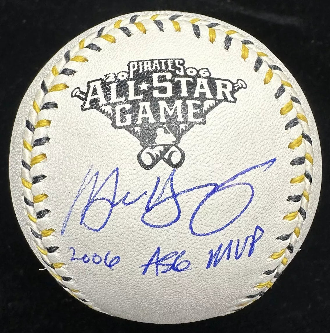 Michael Young 2007 ASG MVP Signed 2006 All Star Game Logo Baseball Beckett Wit