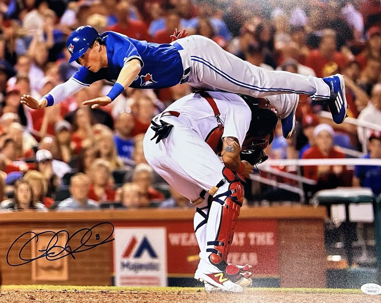 Chris Coghlin Signed 16x20 Diving Over Molina JSA Witness Blue Jays