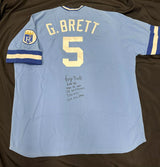 George Brett HOF 99 + Stats Signed Authentic Mitchell Ness Royals Jersey JSA Wit