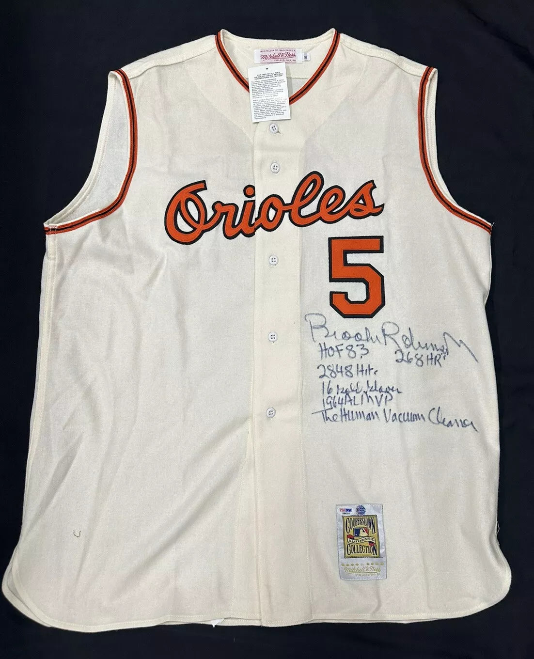 Brooks Robinson Signed Authentic Mitchell Ness Orioles Stat Jersey PSA